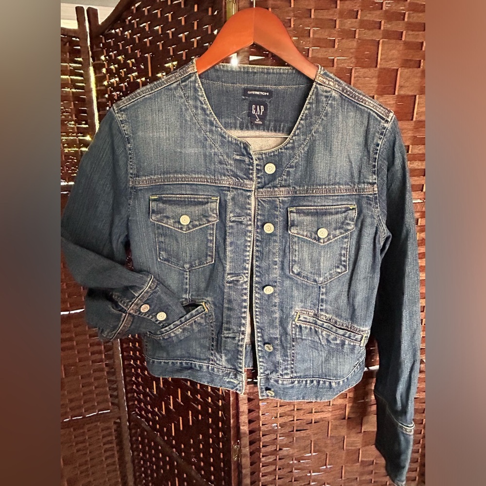 Gap collarless jean jacket